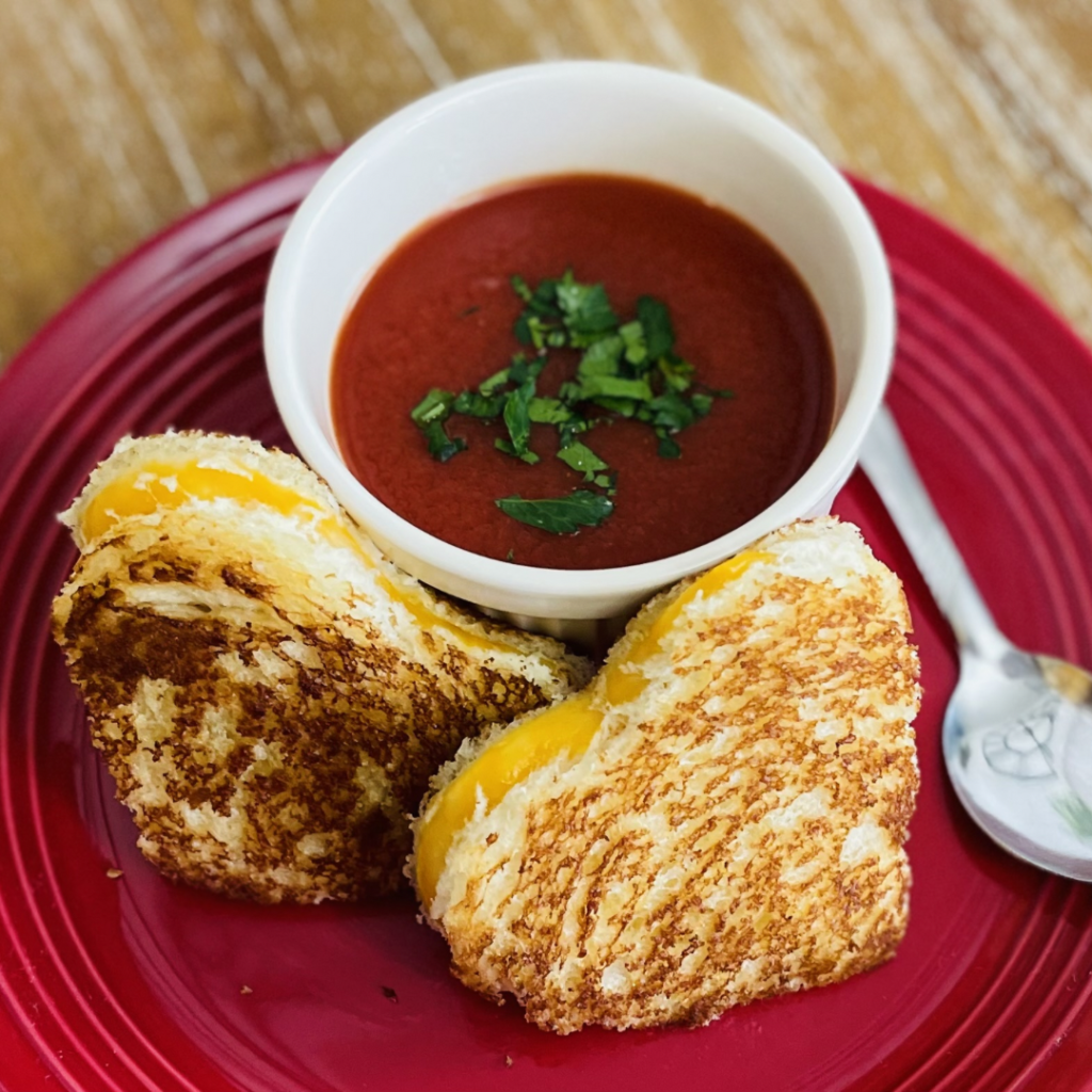 Valentine's Day tomato soup and grilled cheese.